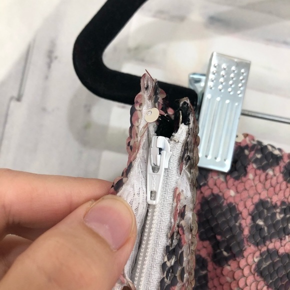 Free People Pink Skinny Flip Sequin Flip Cheetah Mini Skirt Festival Festive NWT - Picture 9 of 11